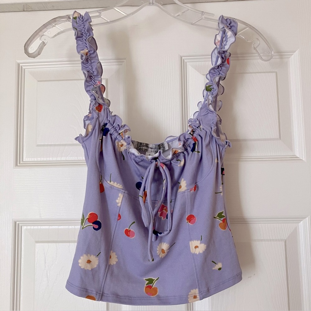 Urban Outfitters Lavender Floral Ruffled Tie-Front Tank - Picture 6 of 10